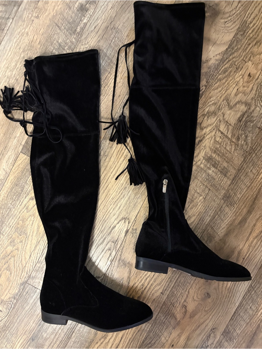 Marc Fisher Black Velvet Over-the-Knee Tassel Boots